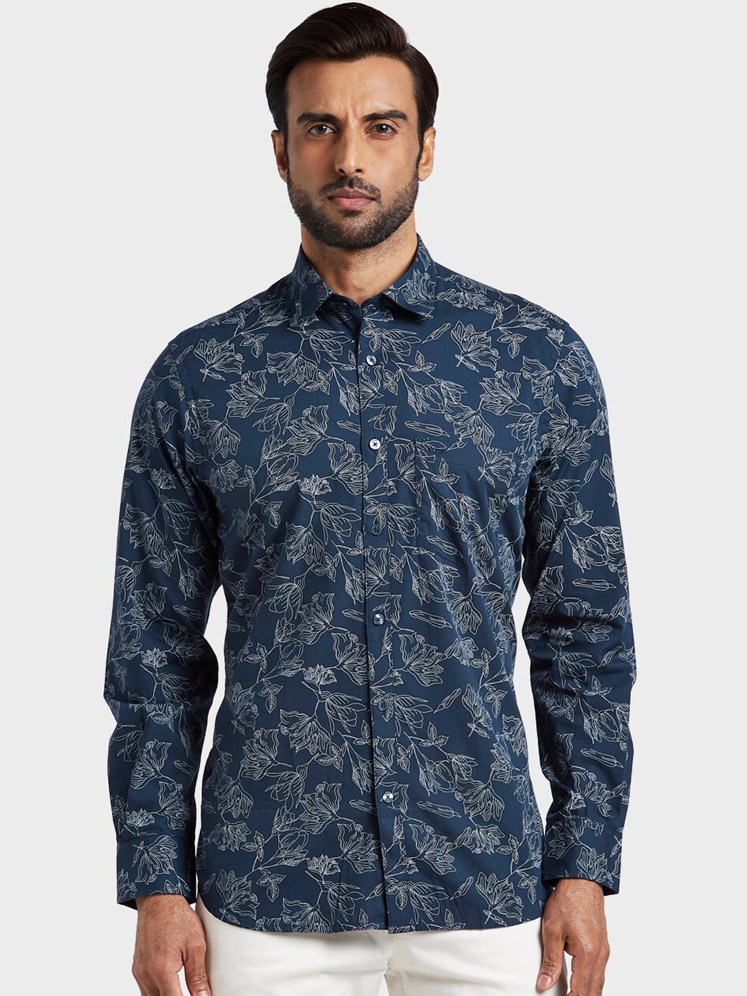 

ColorPlus Men Blue Tailored Fit Printed Casual Shirt