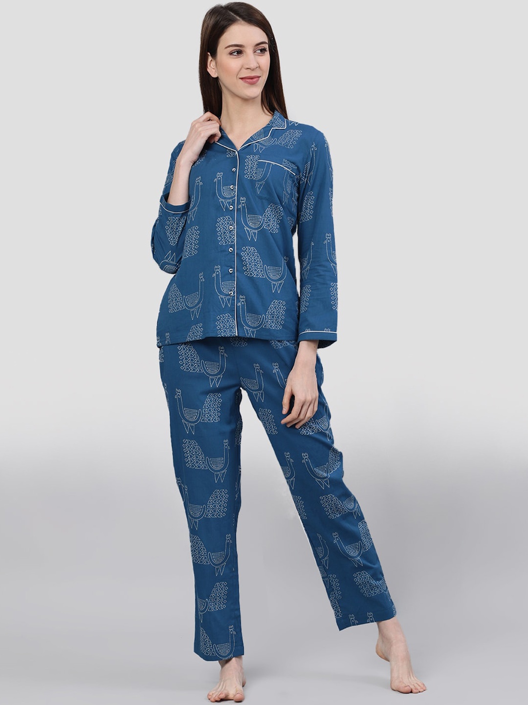 

Jaipur Kurti Women Teal Printed Night suit