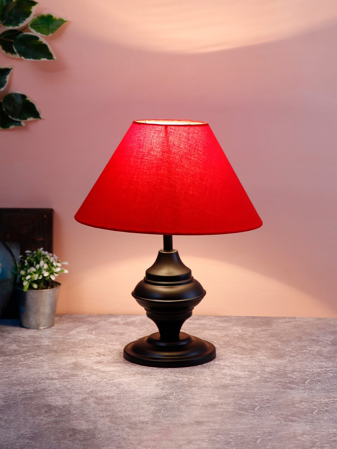 Devansh Red & Black Solid Frustum Table Lamp