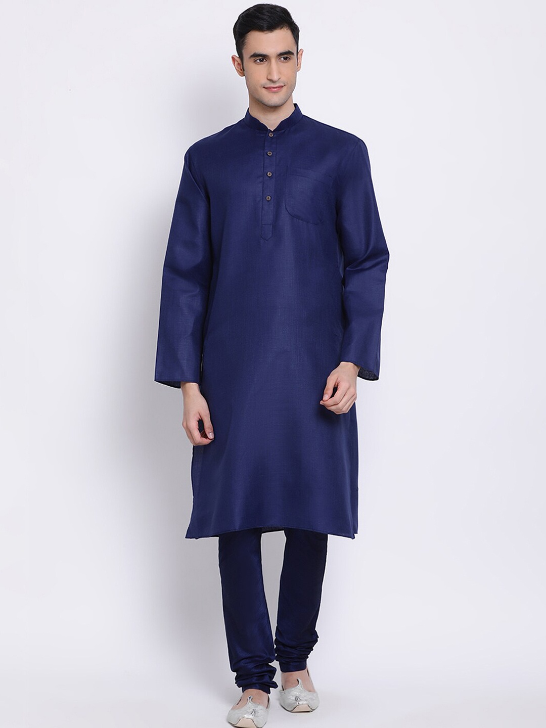 Sanwara Men Navy Blue Art Silk Kurta