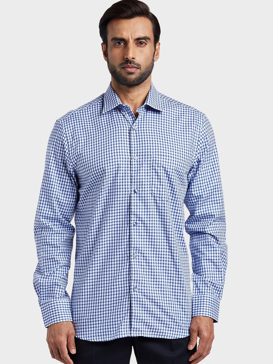 

ColorPlus Men Blue Tailored Fit Checked Casual Shirt
