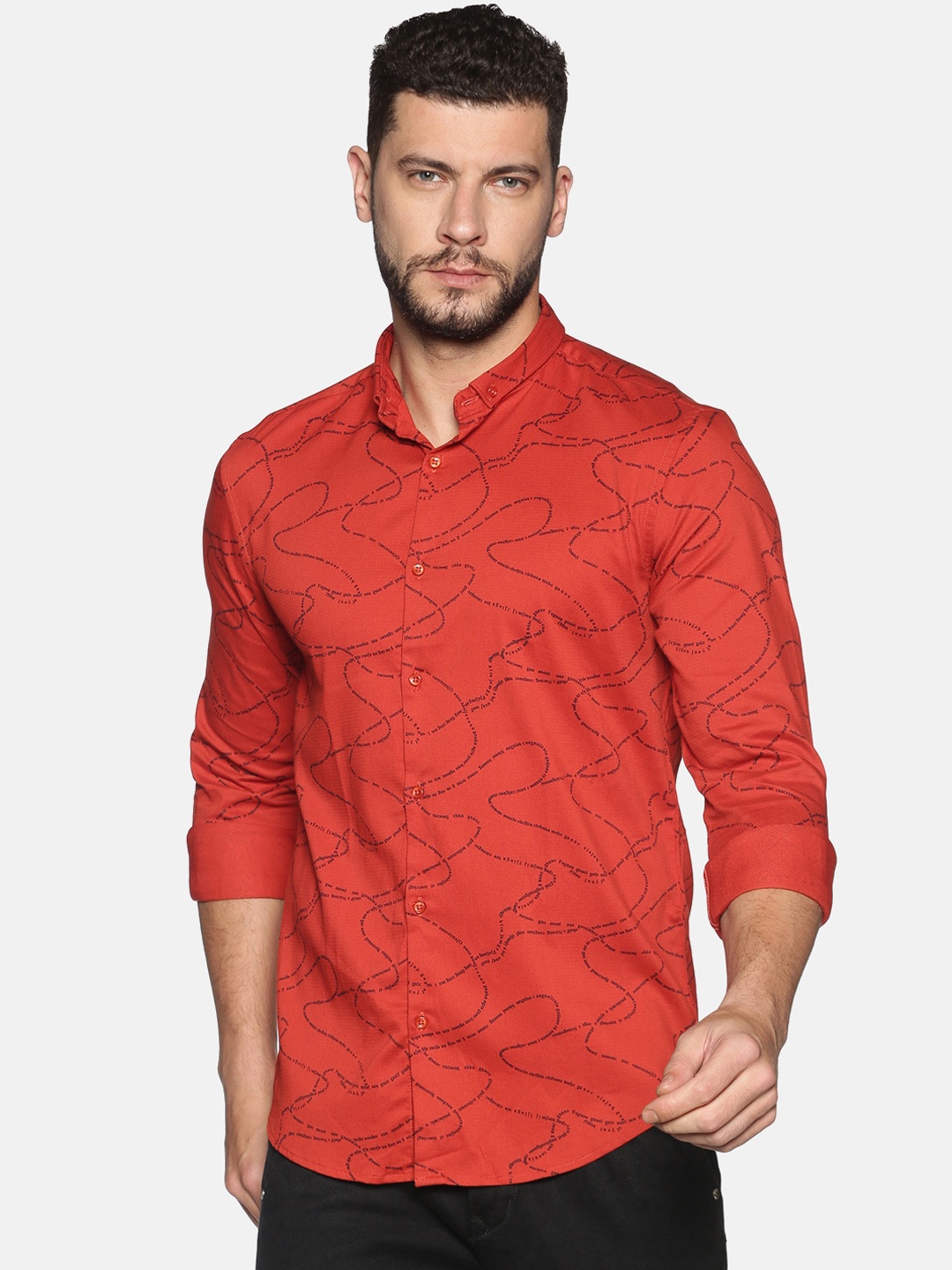 SHOWOFF Men Rust Slim Fit Printed Casual Shirt