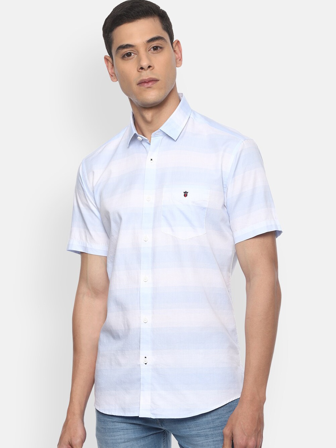 

Louis Philippe Sport Men White & Blue Slim Fit Striped Casual Cotton Shirt