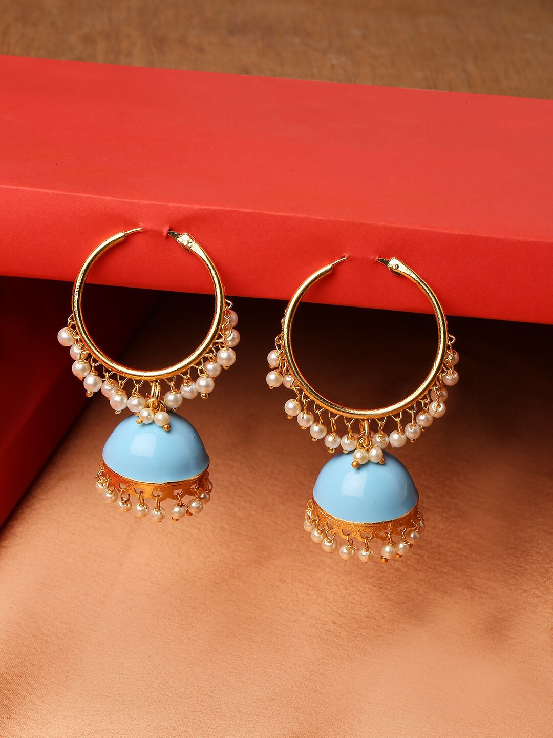 

OOMPH Blue & Gold-Toned Dome Handcrafted Shaped Jhumkas