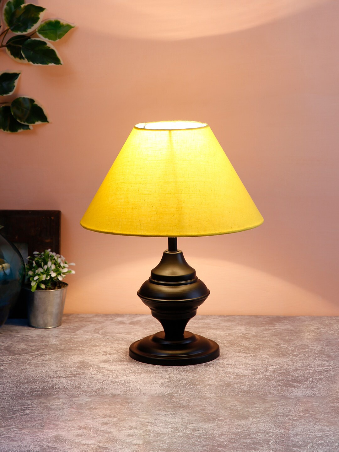 

Devansh Yellow & Black Solid Traditional Bedside Table Lamp with Shade