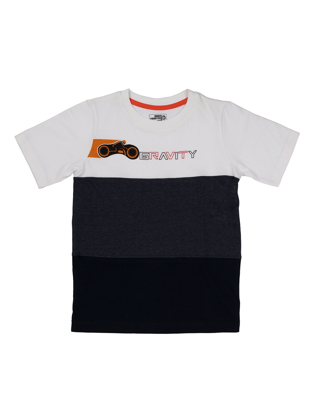 

UNDER FOURTEEN ONLY Boys Navy Blue Colourblocked Round Neck T-shirt