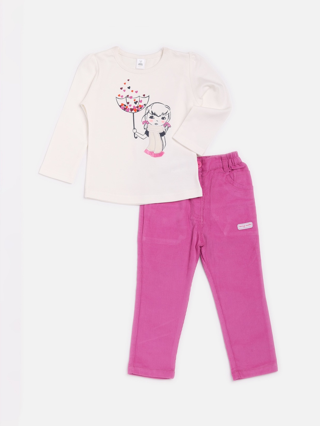 

TOFFY HOUSE Girls Pink & Magenta Printed T-shirt with Trousers