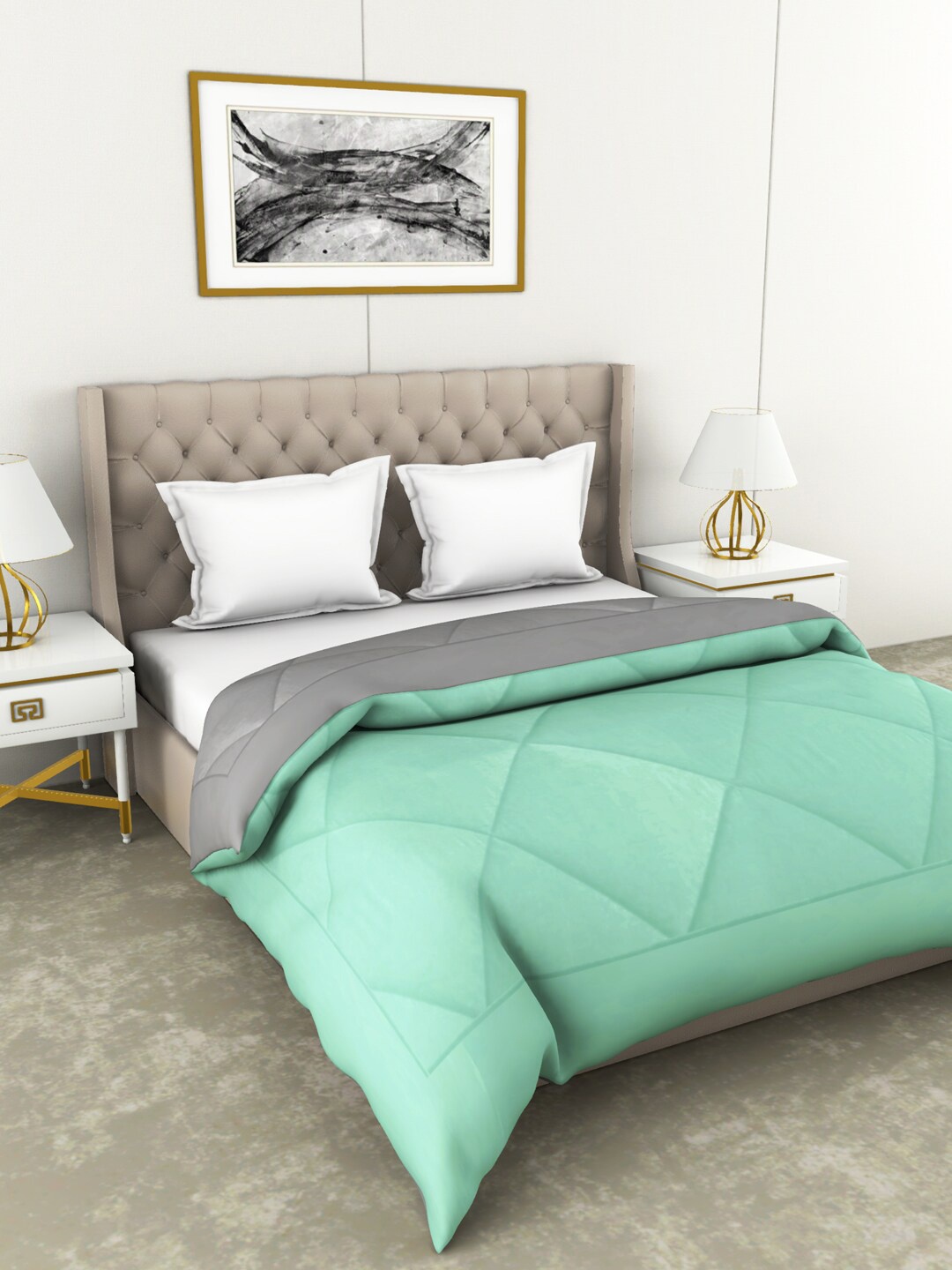

BIANCA Sea Green & Grey Solid AC Room 300 GSM Double Bed Comforter