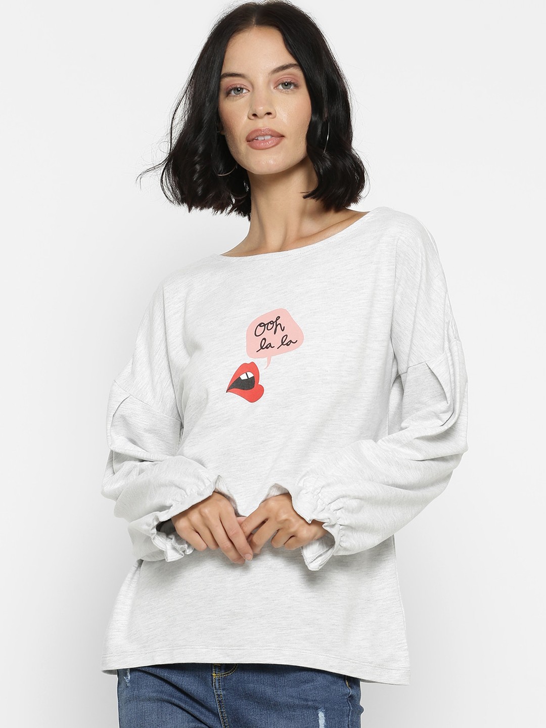 

FOREVER 21 Women Grey & Red Printed Sweatshirt