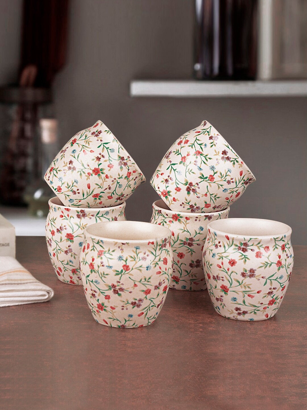 

StyleMyWay Cream-Coloured & Green Printed Ceramic Kulladhs Set