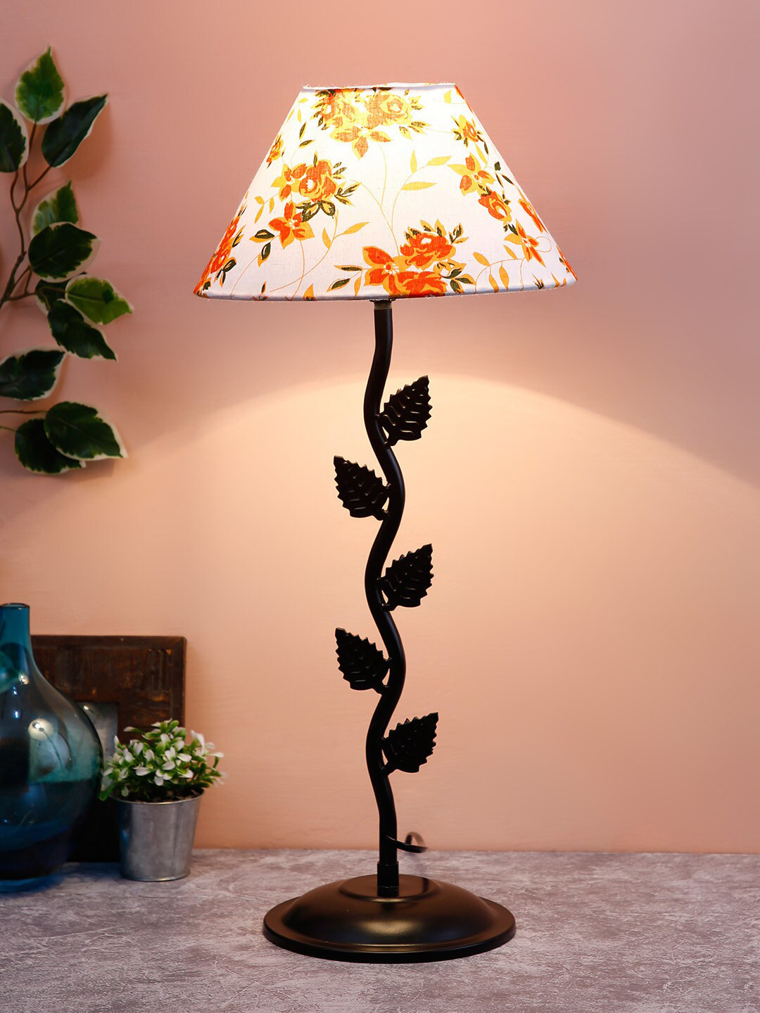 

Devansh White & Orange Printed Traditional Table Lamp with Shade