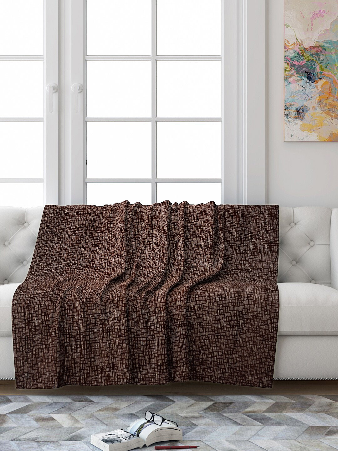 Saral Home Brown Soft Decorative Chenille Sofa Throw Cover