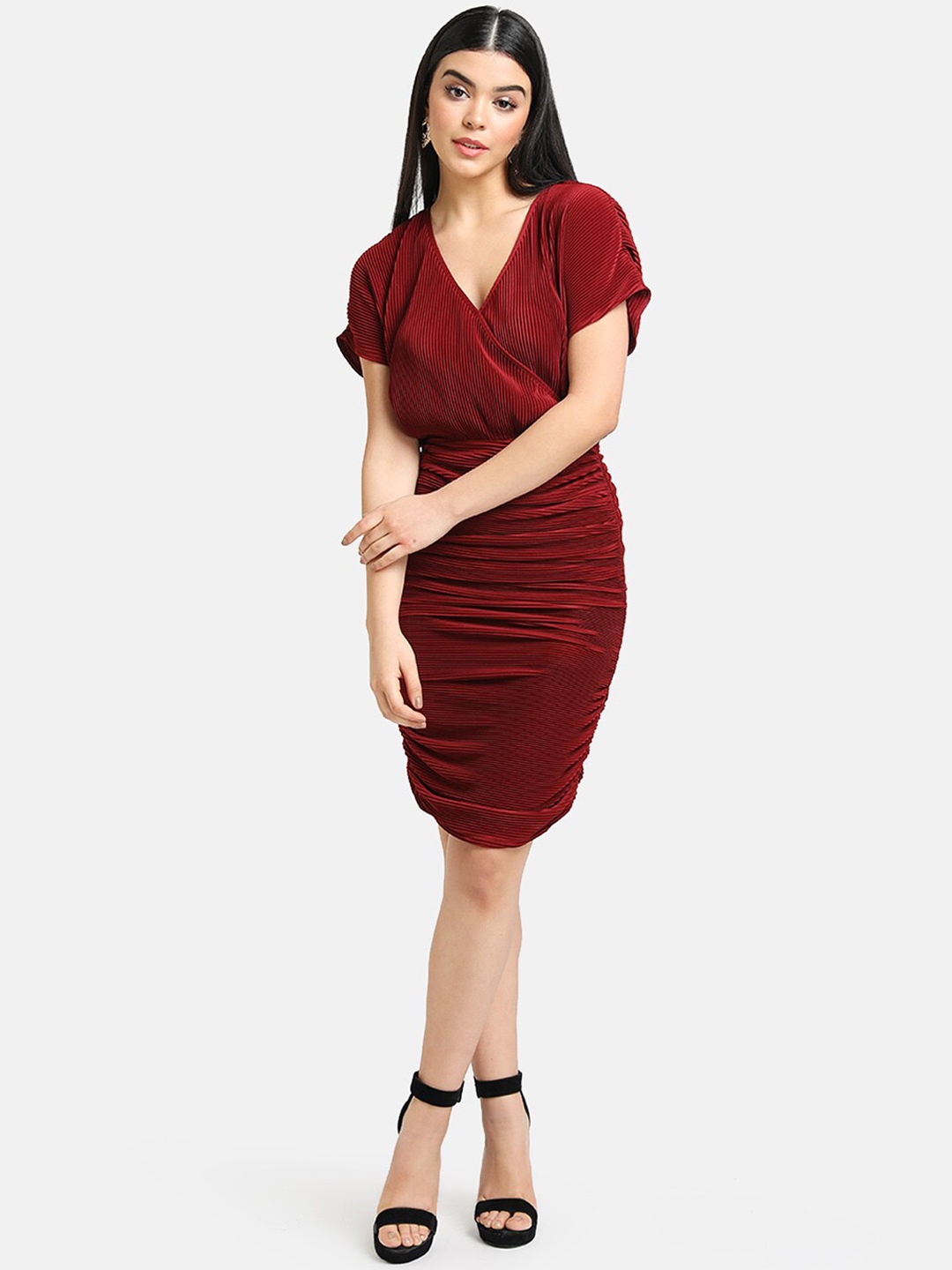 

Kazo Women Maroon Self Design Wrap Dress