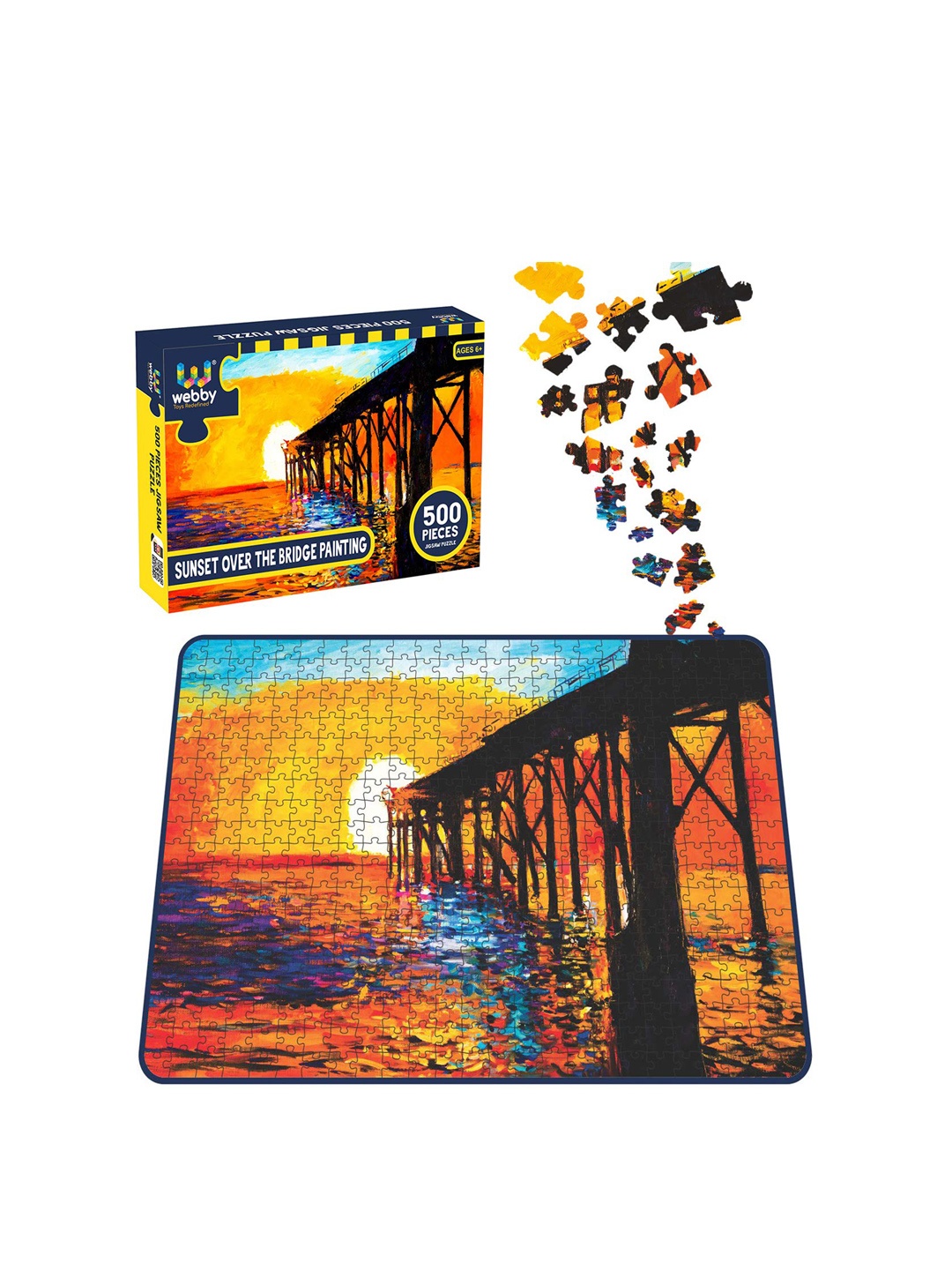 

Webby Unisex Kids Orange & Black Sunset Over The Bridge Painting Jigsaw Puzzle