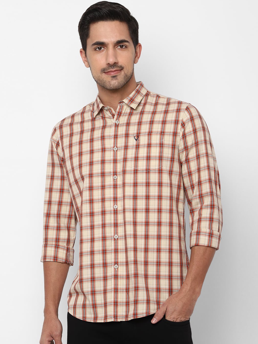 

Allen Solly Sport Men Beige & Red Regular Fit Checked Casual Cotton Shirt