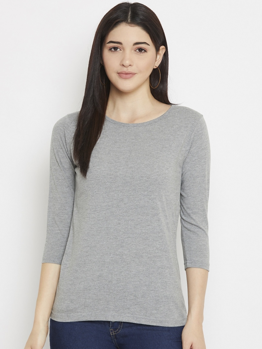 

Rodzen Women Grey Solid Boat Neck T-shirt