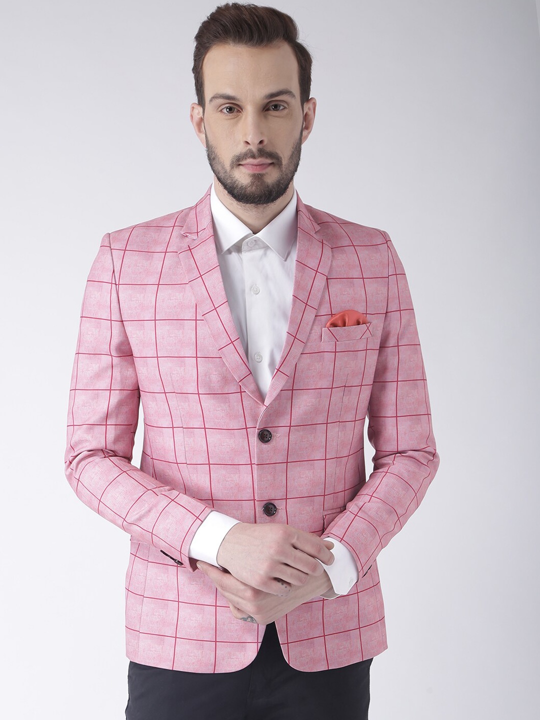 

Hangup Men Pink Checked Single-Breasted Casual Blazer