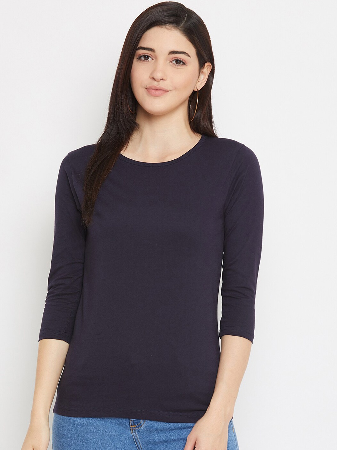 

Rodzen Women Navy Blue Solid Round Neck T-shirt