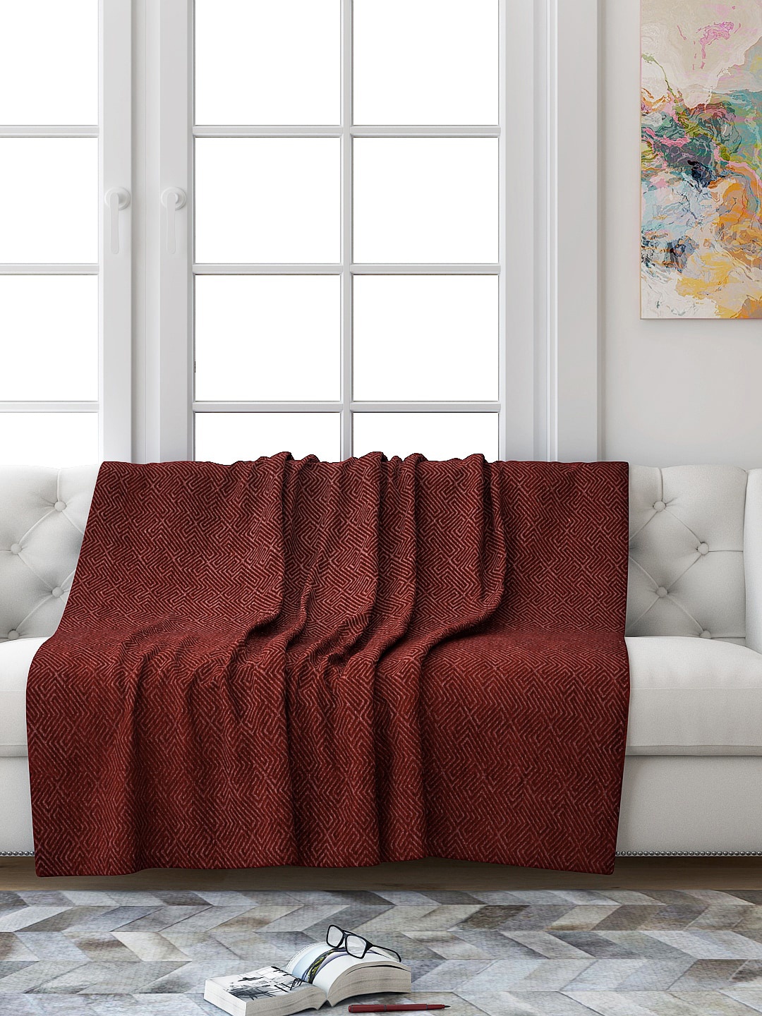 Saral Home Maroon Soft Synthetic Reversible Sofa Throw Cover