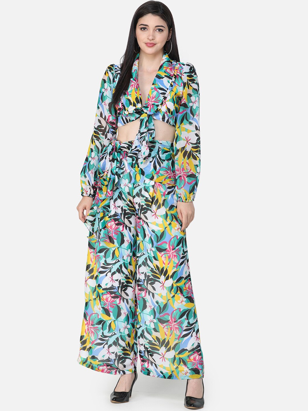 

Cation Women Blue & Yellow Printed Top with Palazzos