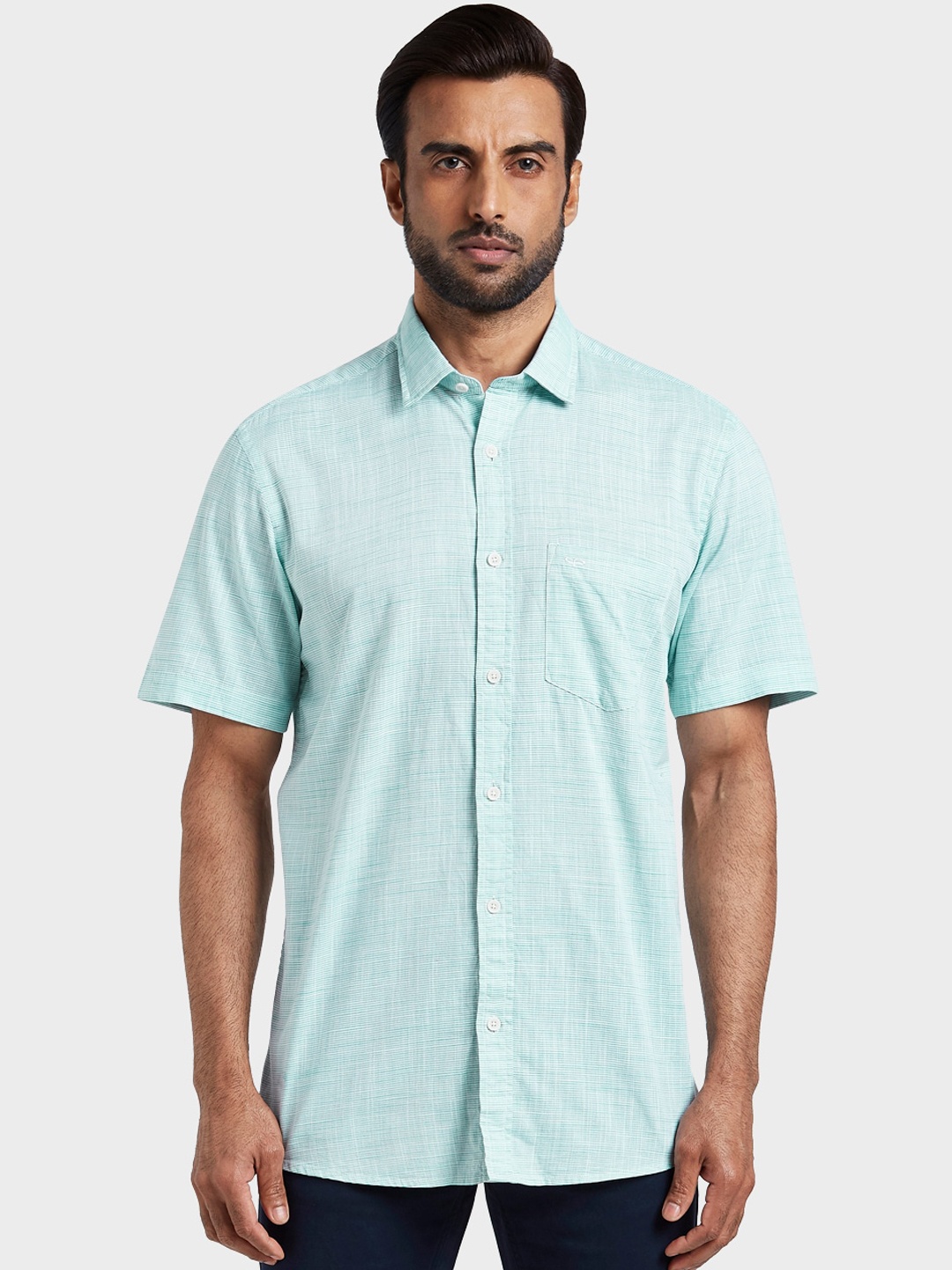 

ColorPlus Men Sea Green Tailored Fit Striped Casual Shirt