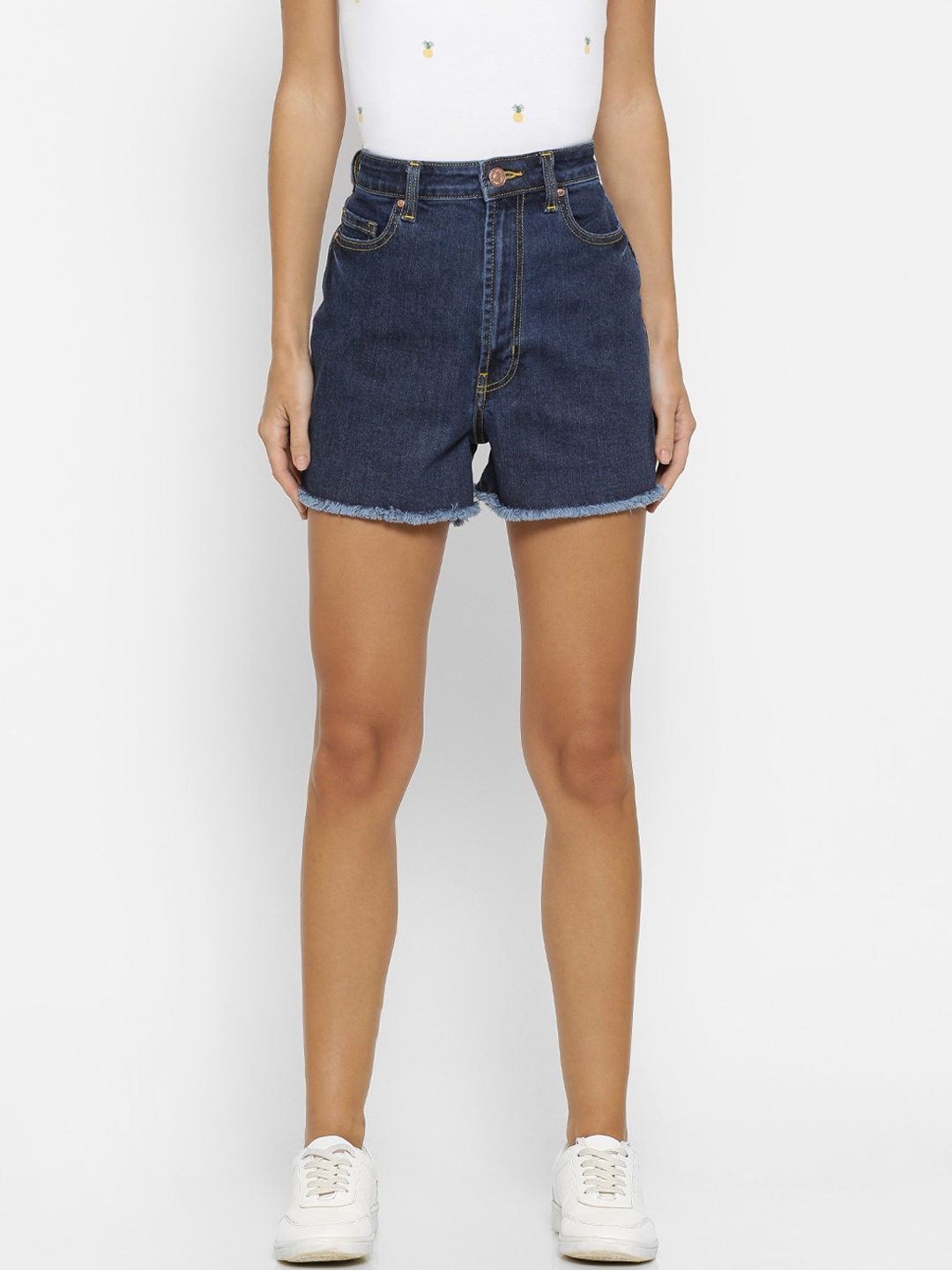 

FOREVER 21 Women Blue Solid Regular Fit Denim Shorts
