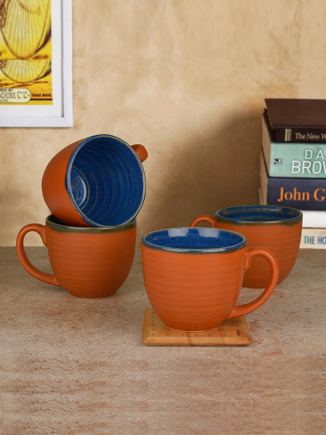 

StyleMyWay Set Of 4 Brown & Blue Textured Ceramic Handcrafted Soup Bowls