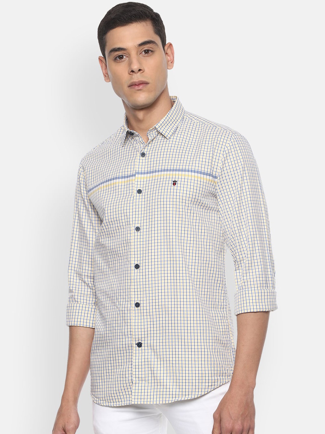 

Louis Philippe Sport Men White & Navy Blue Slim Fit Checked Casual Cotton Shirt