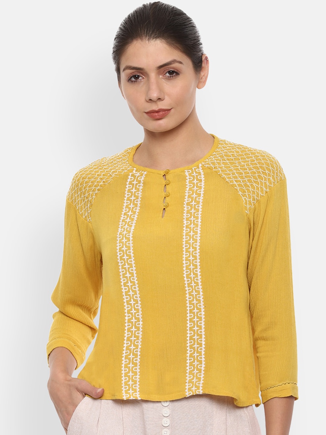 

Van Heusen Woman Yellow Pure Cotton regular top