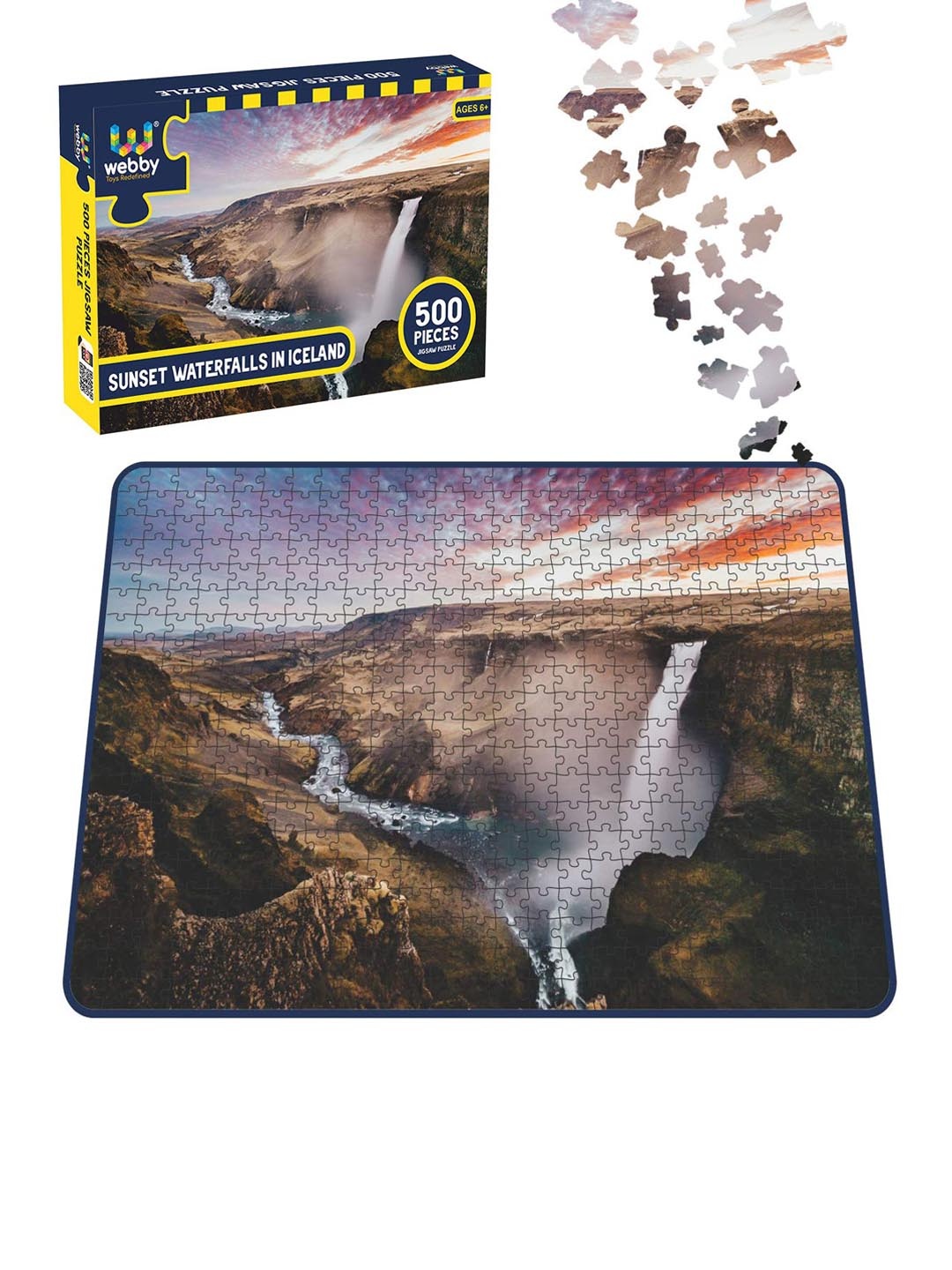 

Webby Kids Sunset Waterfalls In Iceland 500 Pcs Jigsaw Puzzle, Brown