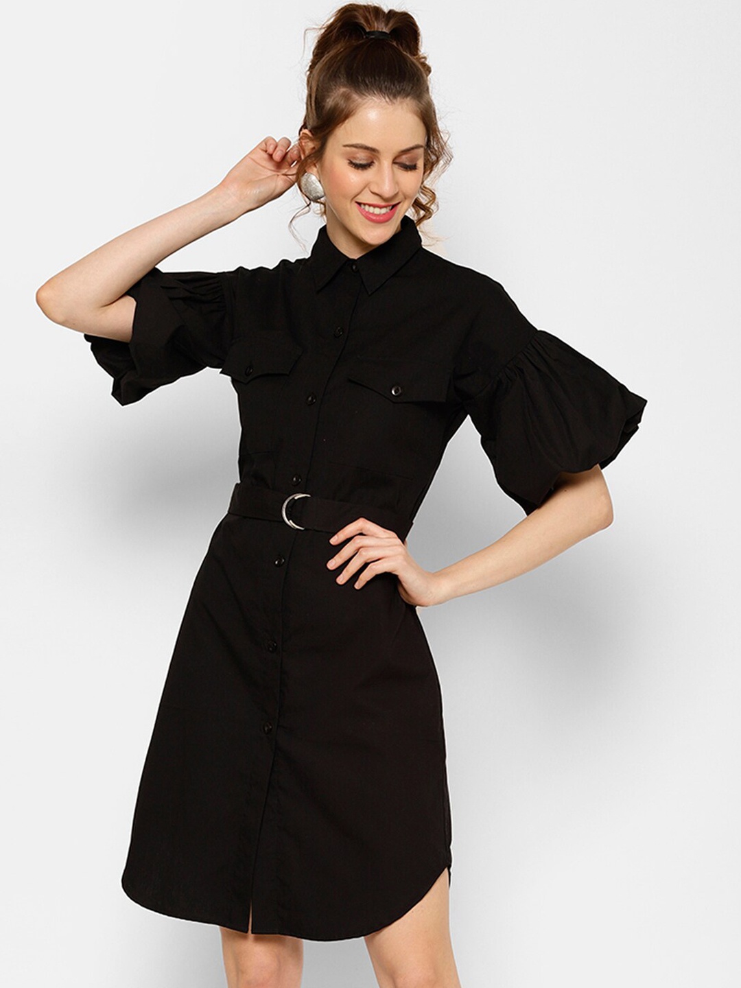 

KASSUALLY Women Black Solid Shirt Dress