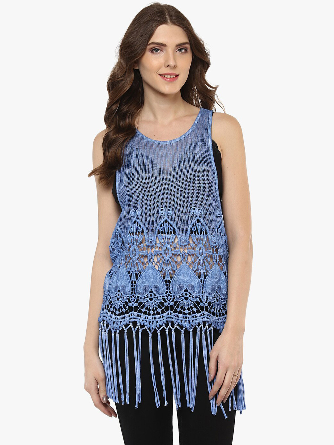 

Porsorte blue pure cotton crochet a-line top