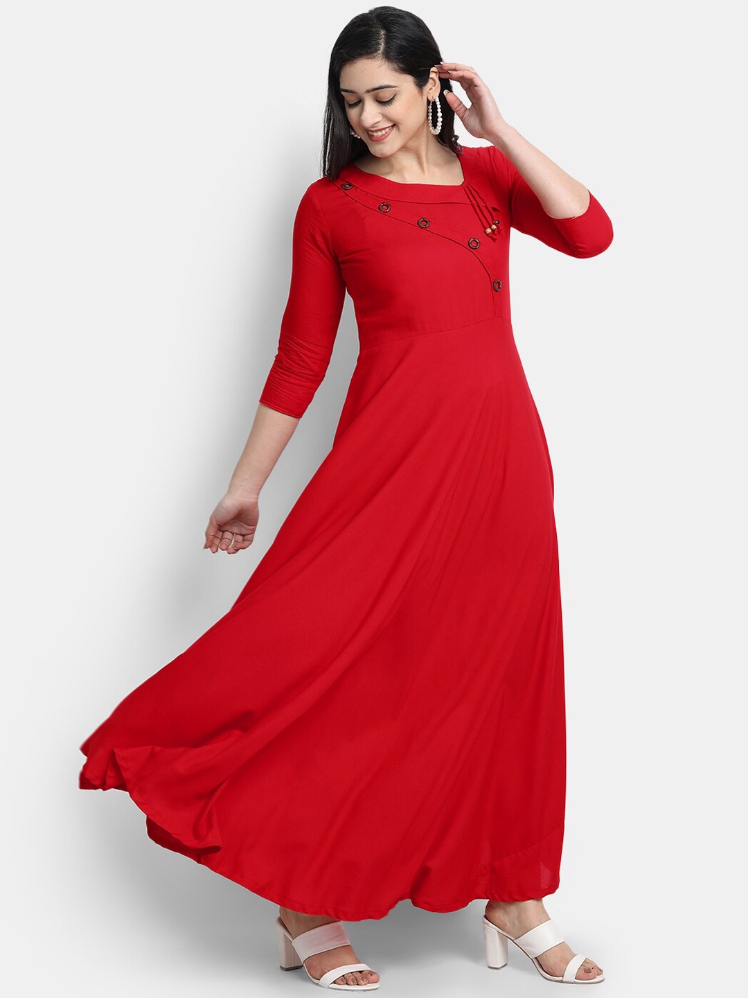 

Globon Impex Women Red Solid Maxi Dress