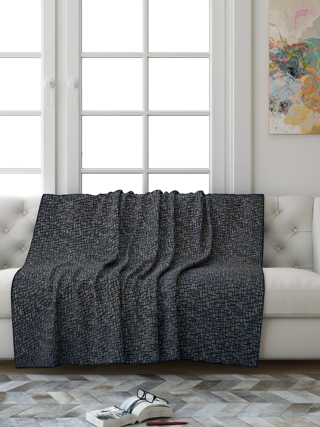 

Saral Home Navy Blue Printed Chenille 3 Seater Sofa Throw