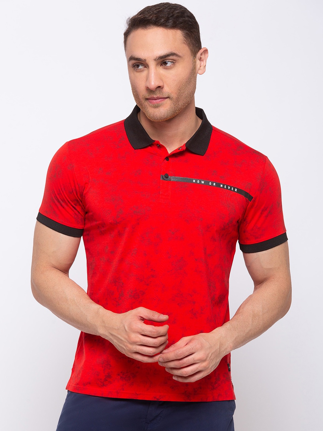 

Status Quo Men Red Printed Polo Collar T-shirt