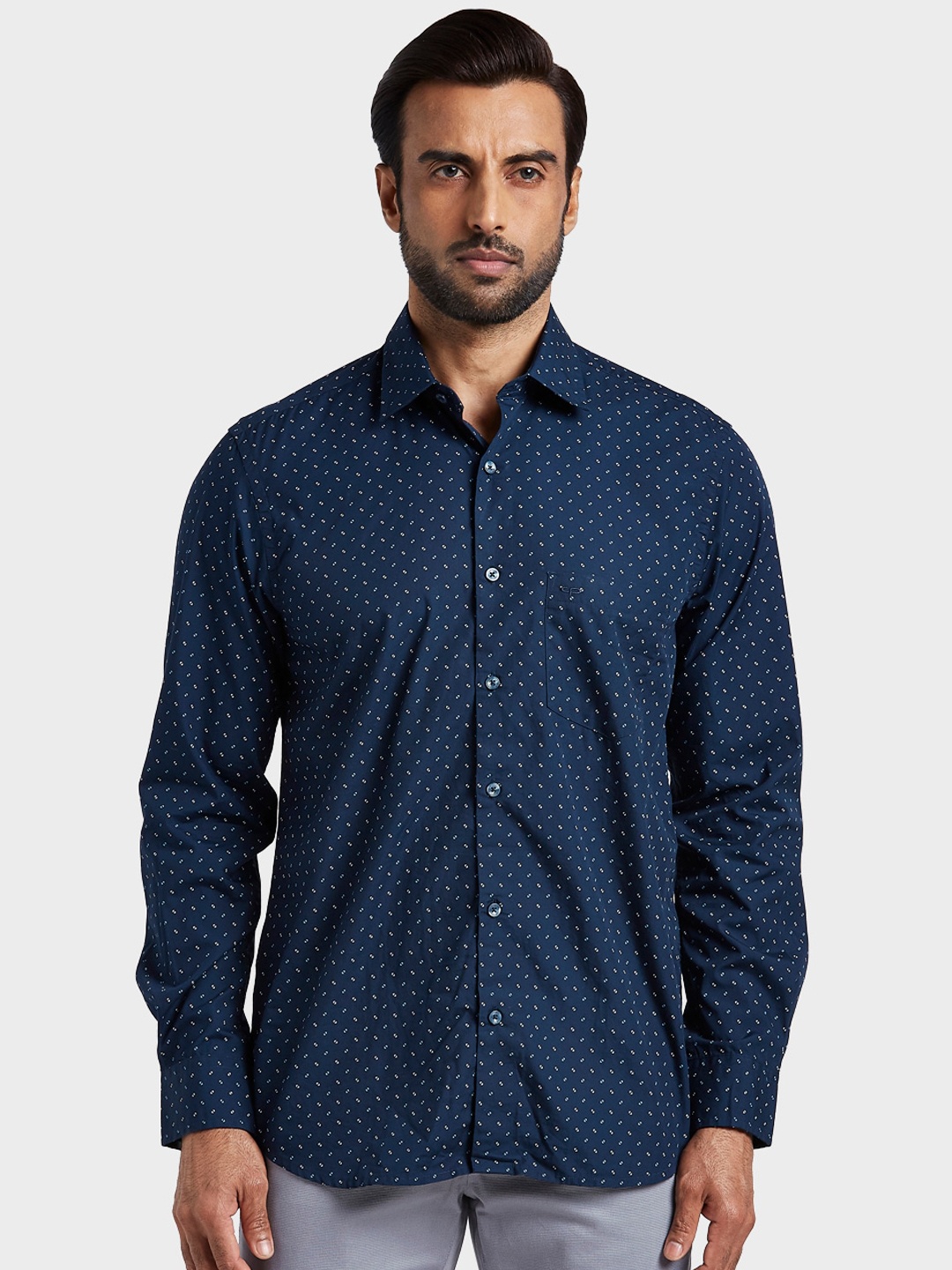 

ColorPlus Men Navy Blue Tailored Fit Printed Casual Shirt