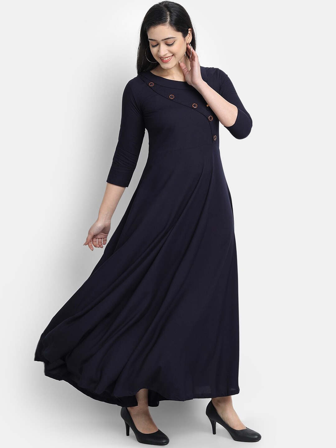 

Globon Impex Women Navy Blue Solid Maxi Dress