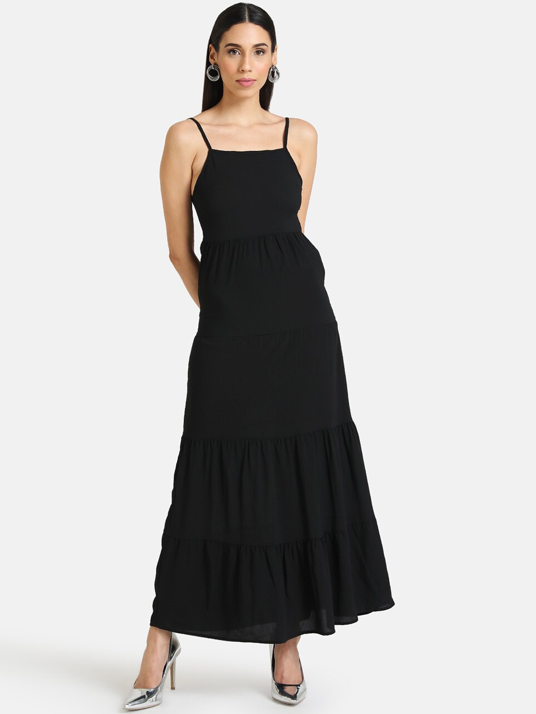 

Kazo Women Black Solid Layered Maxi Dress
