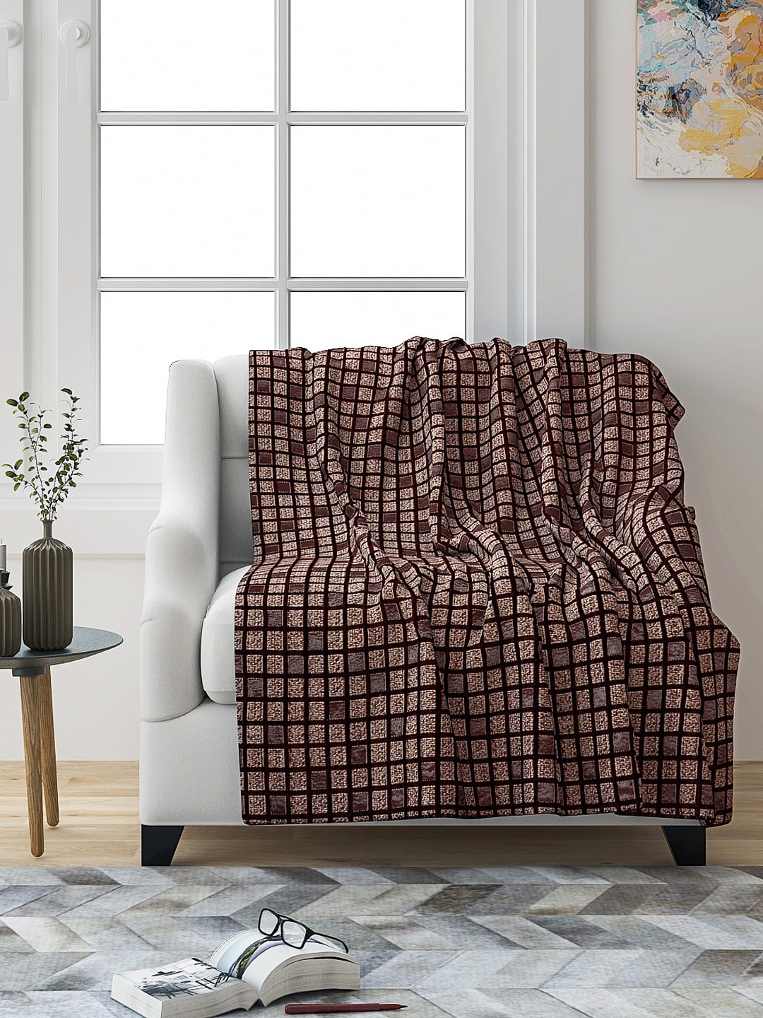 

Saral Home Set of 2 Brown Printed Decorative Viscose Chenille Sofa Covers
