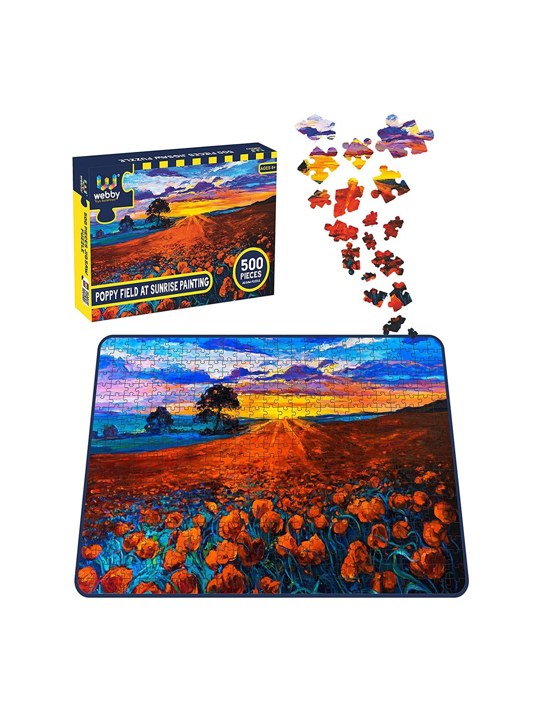 

Webby Kids Multicoloured Poppy Field at Sunrise Painting 500 pcs Jigsaw Puzzle Set, Multi