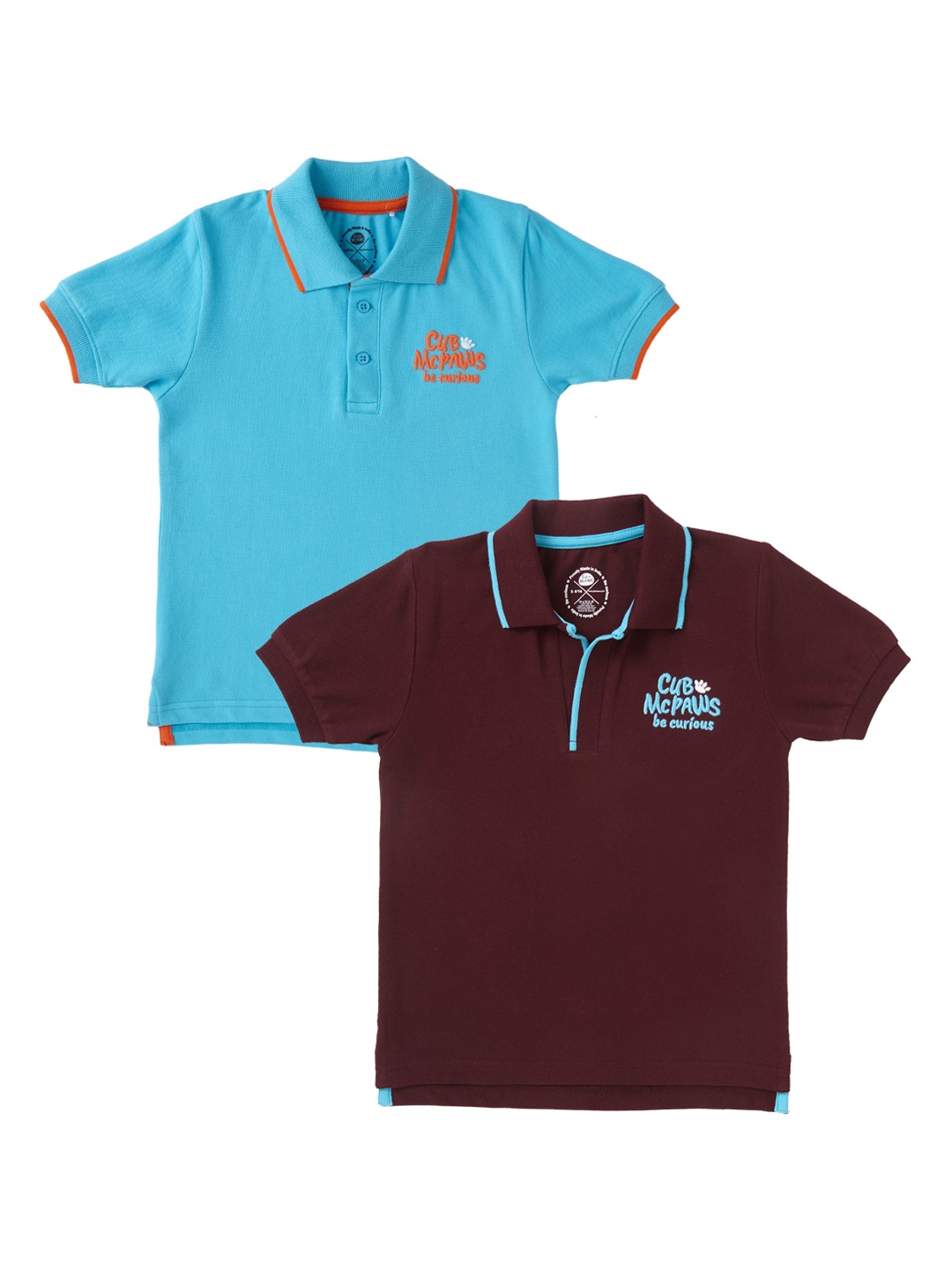 

Cub McPaws Boys Pack Of 2 Blue & Brown Solid Polo Collar T-shirt