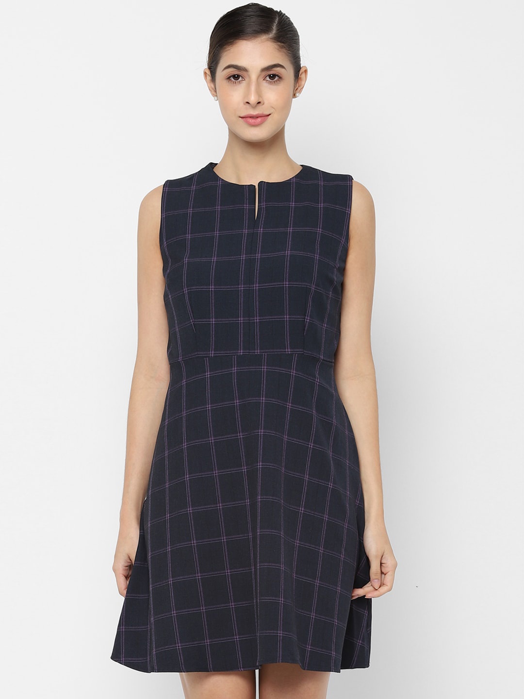 

Allen Solly Woman Navy Blue Checked A-Line Dress