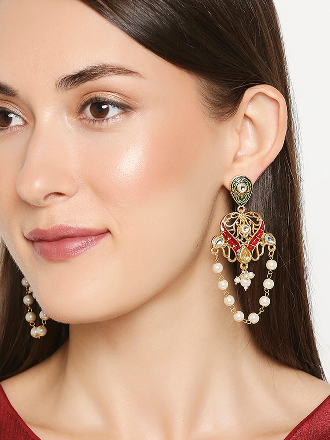 

OOMPH Red & Gold-Toned Contemporary Drop Earrings