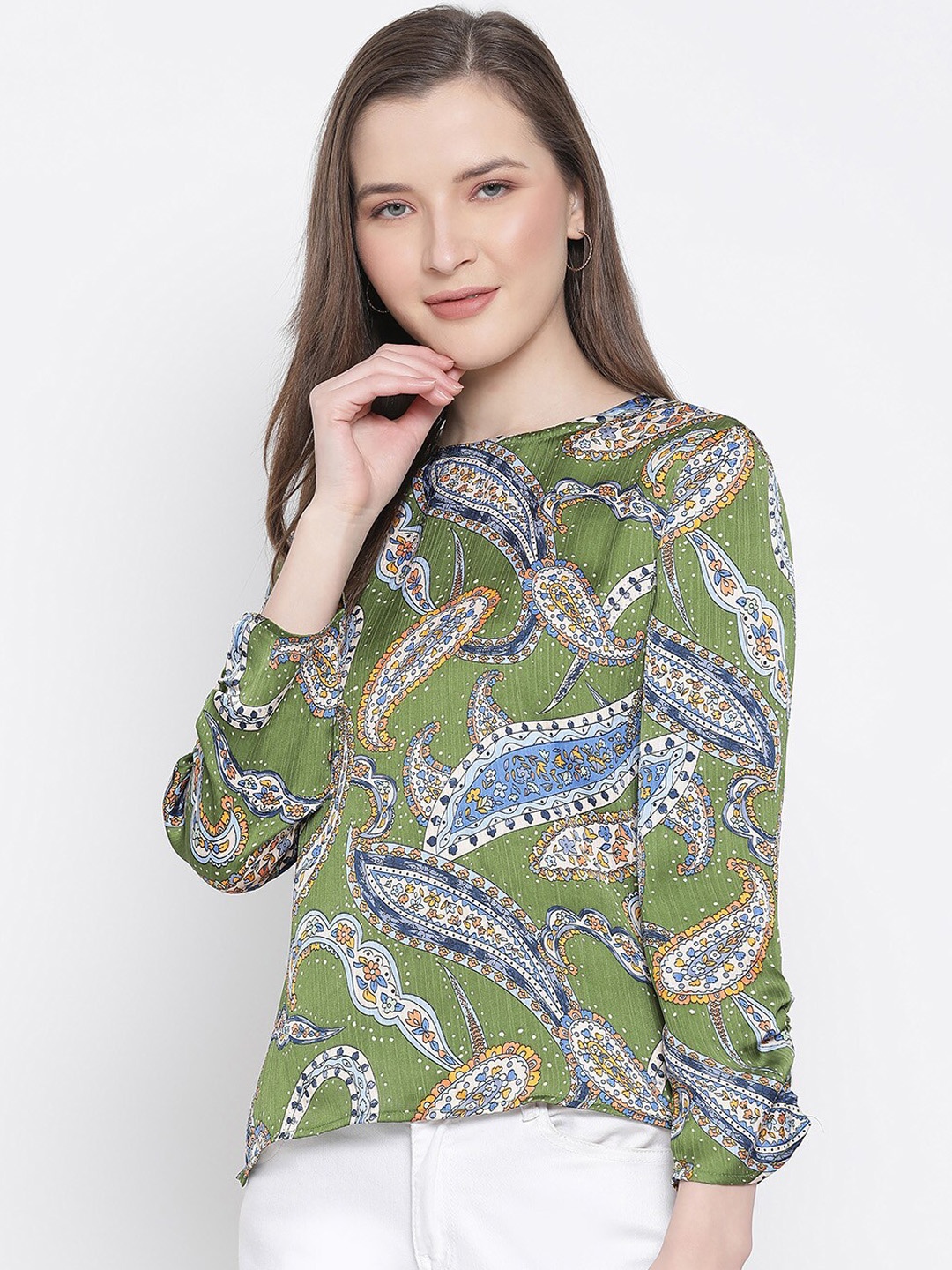 

Oxolloxo Women Green Printed Regular Top