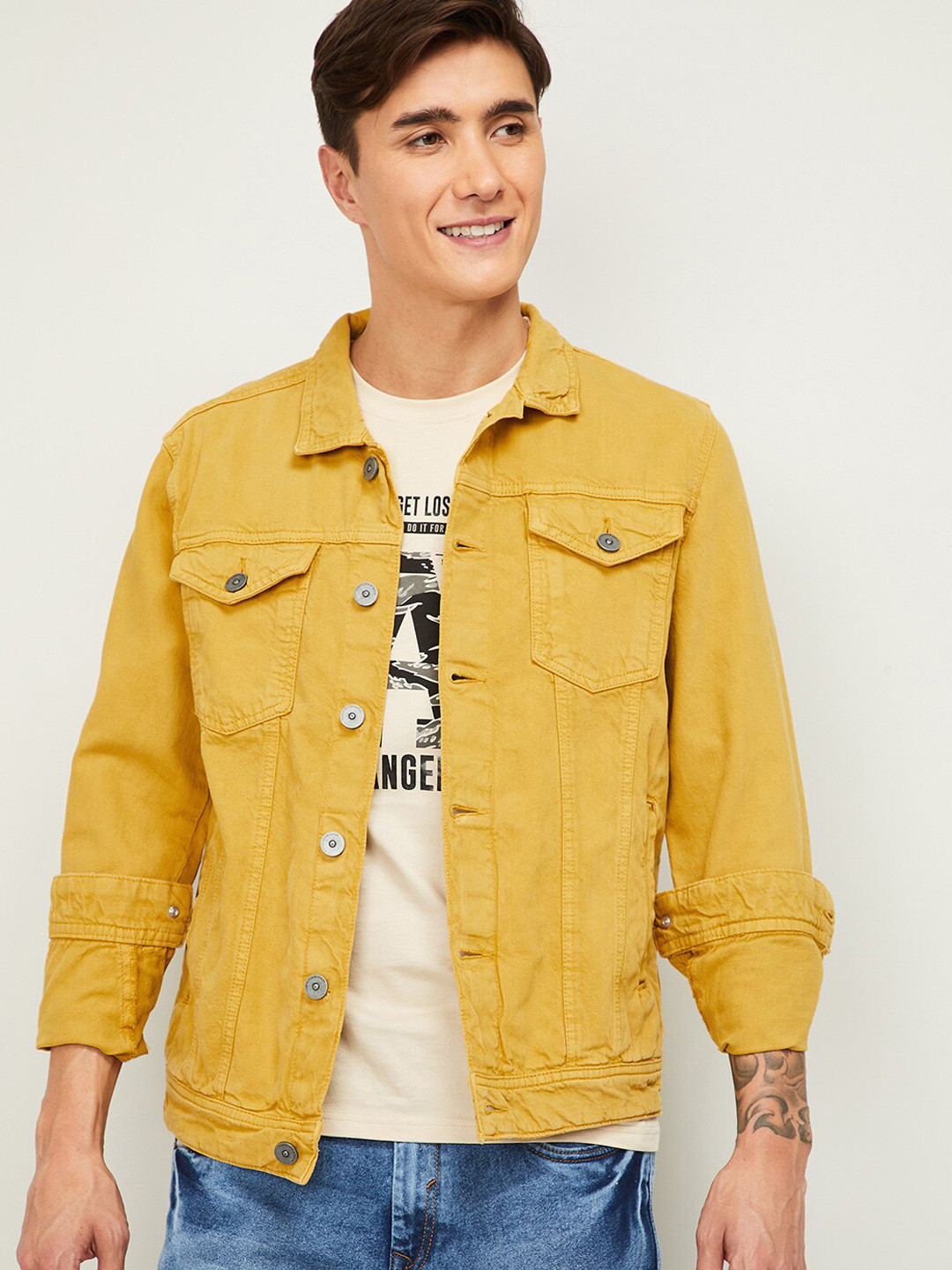 

Forca by Lifestyle Men Mustard Solid Denim Jacket