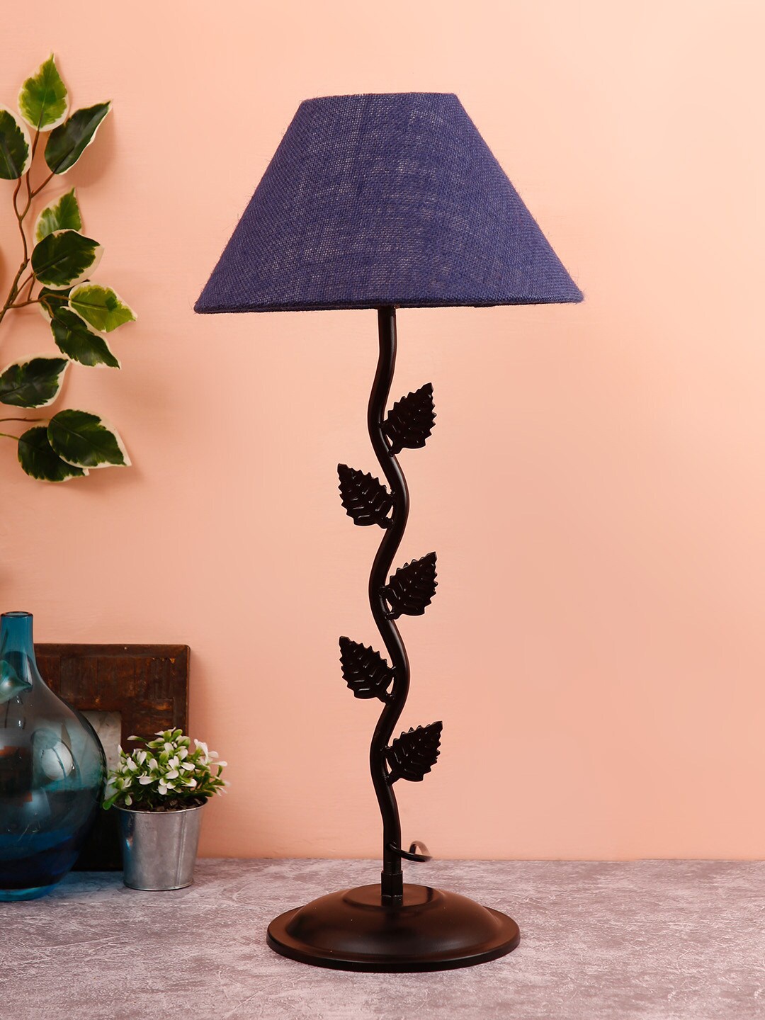 

Devansh Navy Blue Self Design Traditional Bedside Standard Table Lamp with Shade