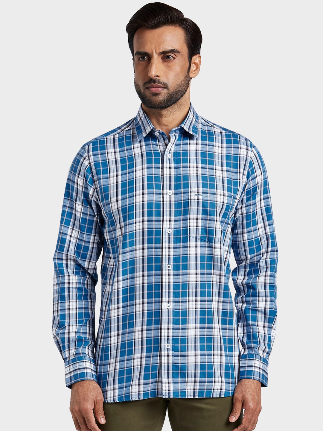 

ColorPlus Men Blue & White Tailored Fit Checked Casual Shirt