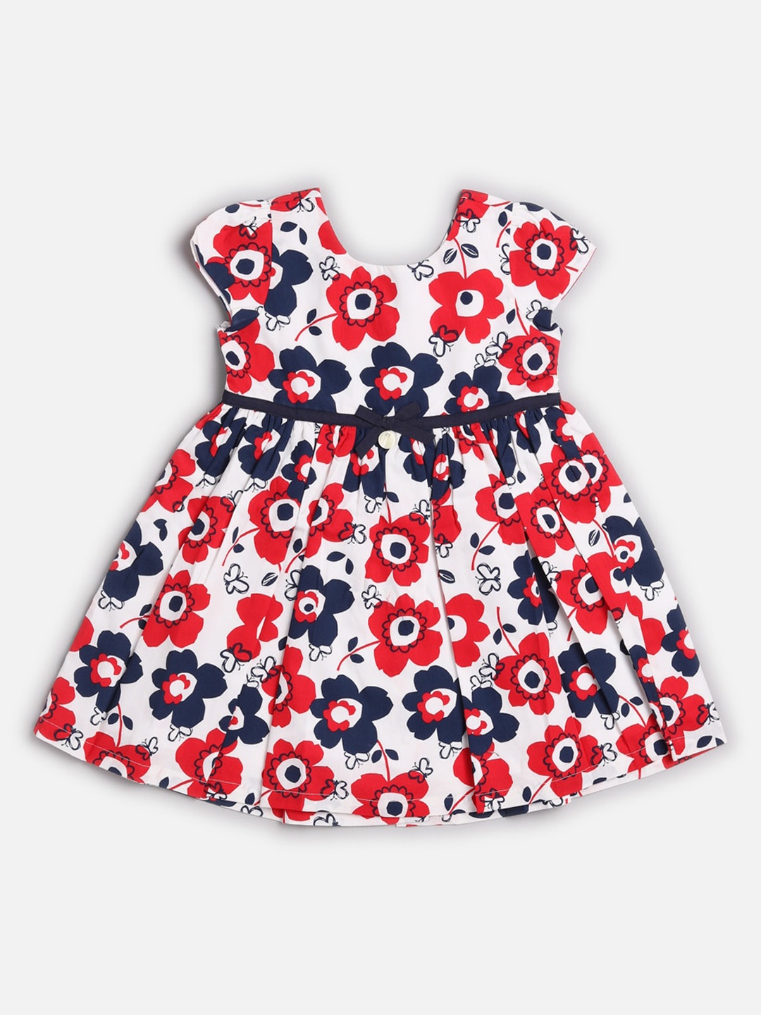 

TOFFY HOUSE Girls White & Red Printed Cotton Fit and Flare Dress
