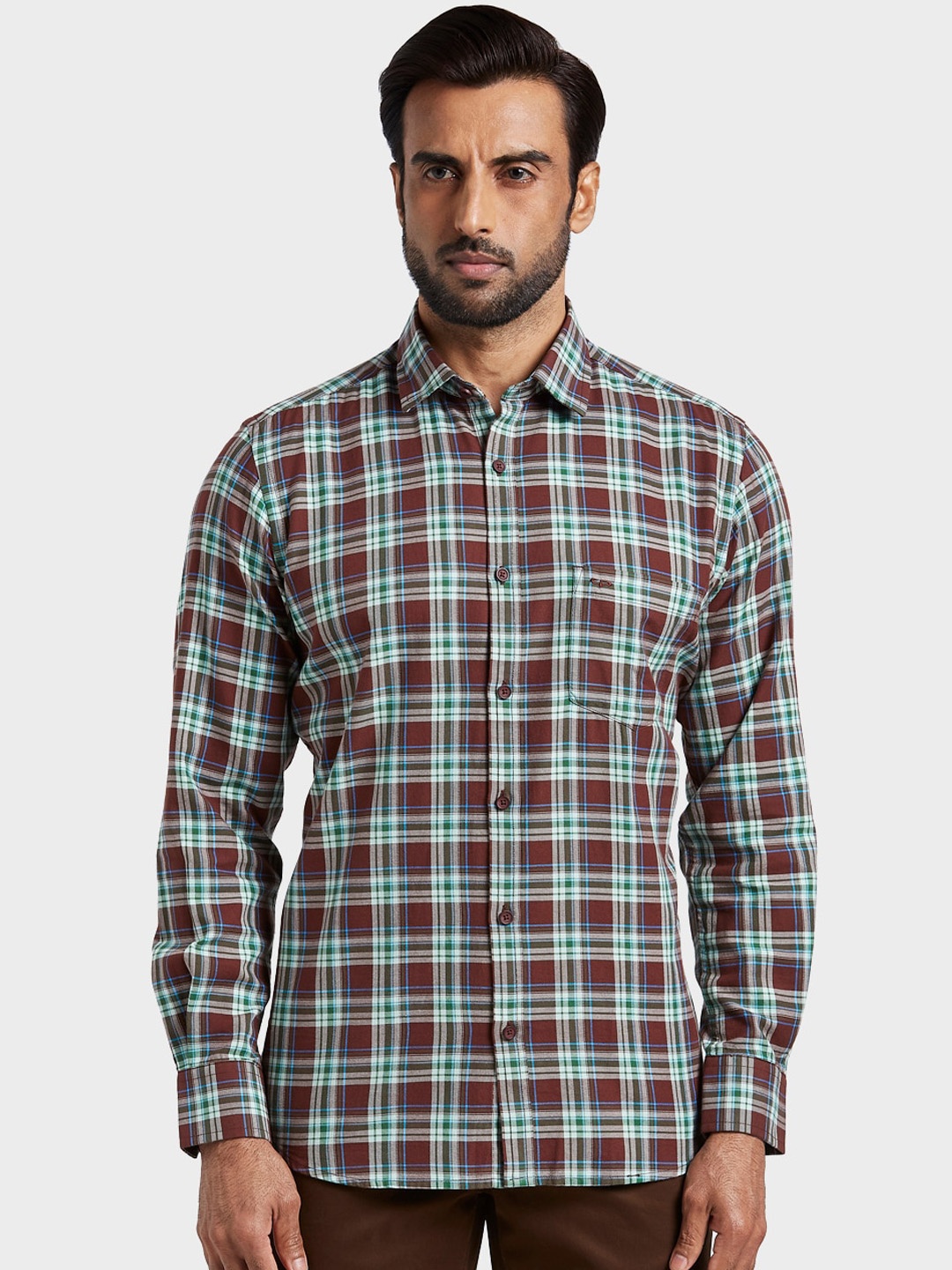 

ColorPlus Men Brown & Green Tailored Fit Checked Casual Shirt