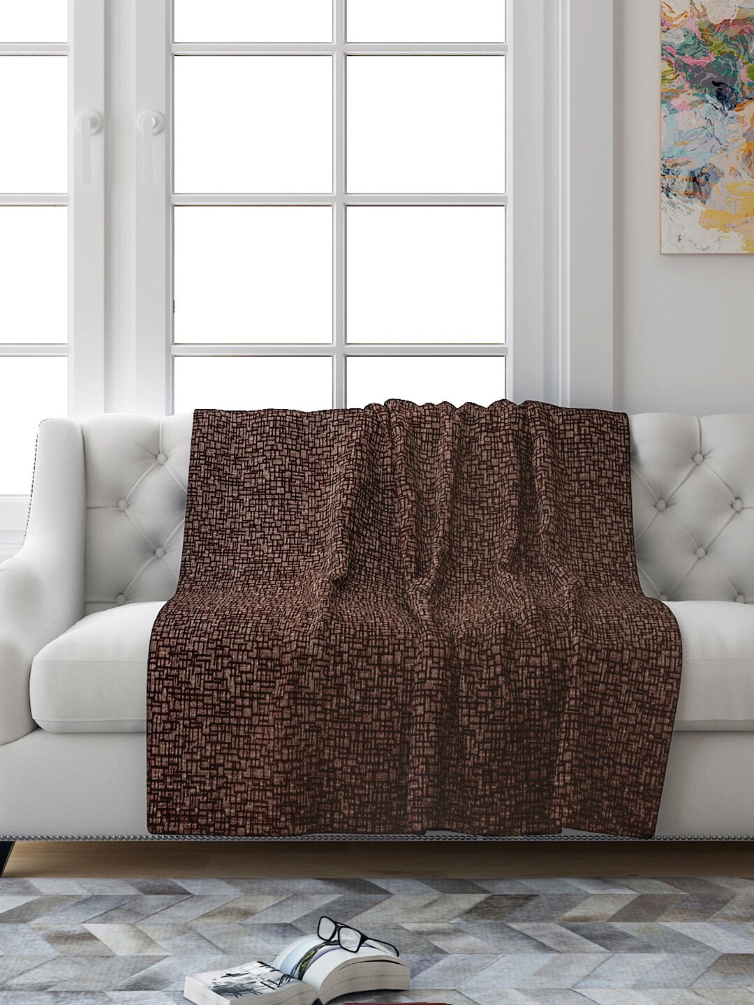 

Saral Home Brown Printed Chenille 3 Seater Sofa Throw